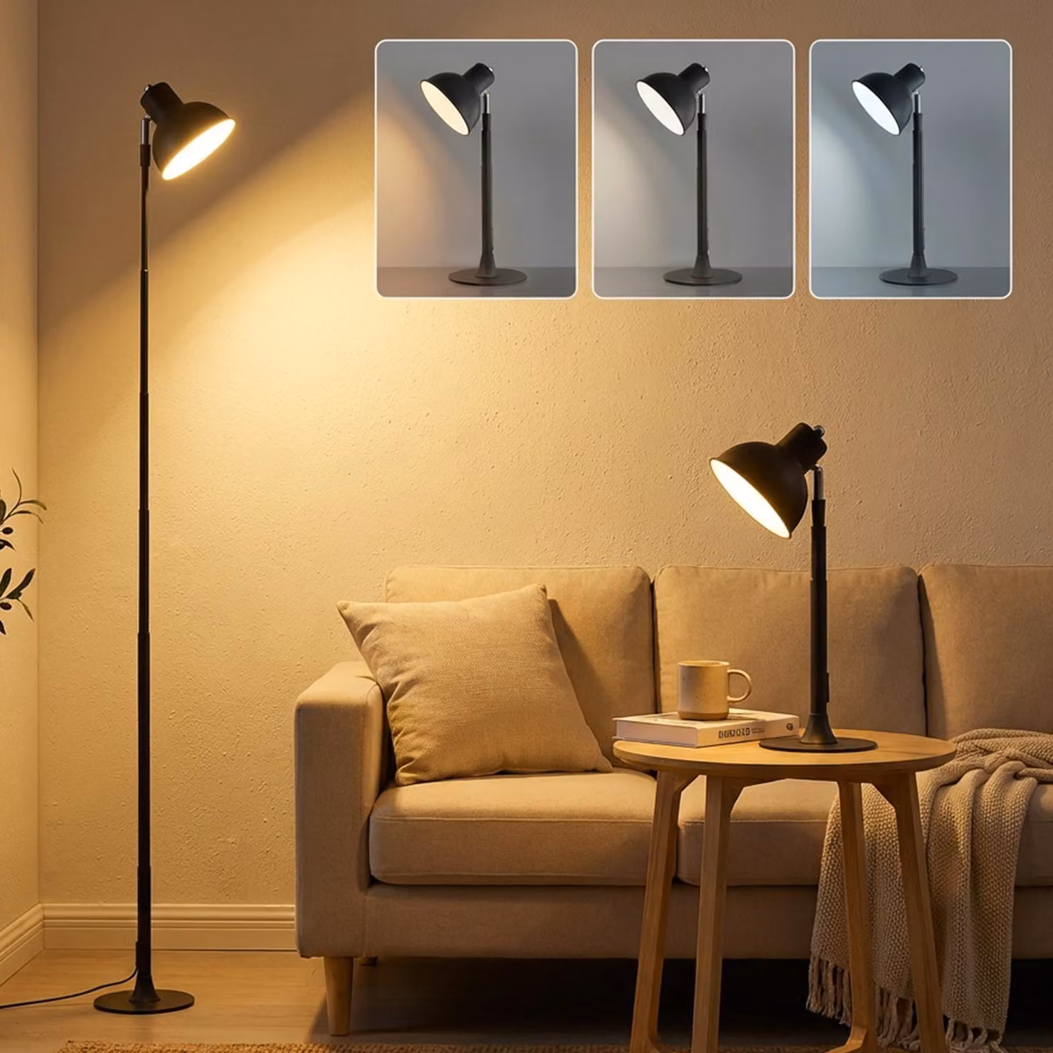 Lampada da terra a LED dimmerabile con 3 temperature di colore; lampada da terra regolabile in altezza e orientabile; lampada da lettura; lampada da tavolo per studio, camera da letto, ufficio