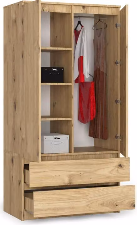 BDW, Armadio 2 ante, 2 cassetti, 180x90x51 cm, Armadio, Rovere artigianale
