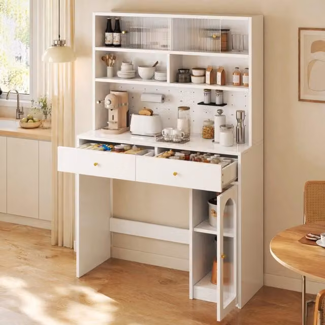 Mobile colonna cucina con piano di lavoro 2 cassetti ripiano regolabile MDF bianco 120 × 45 × 180 cm