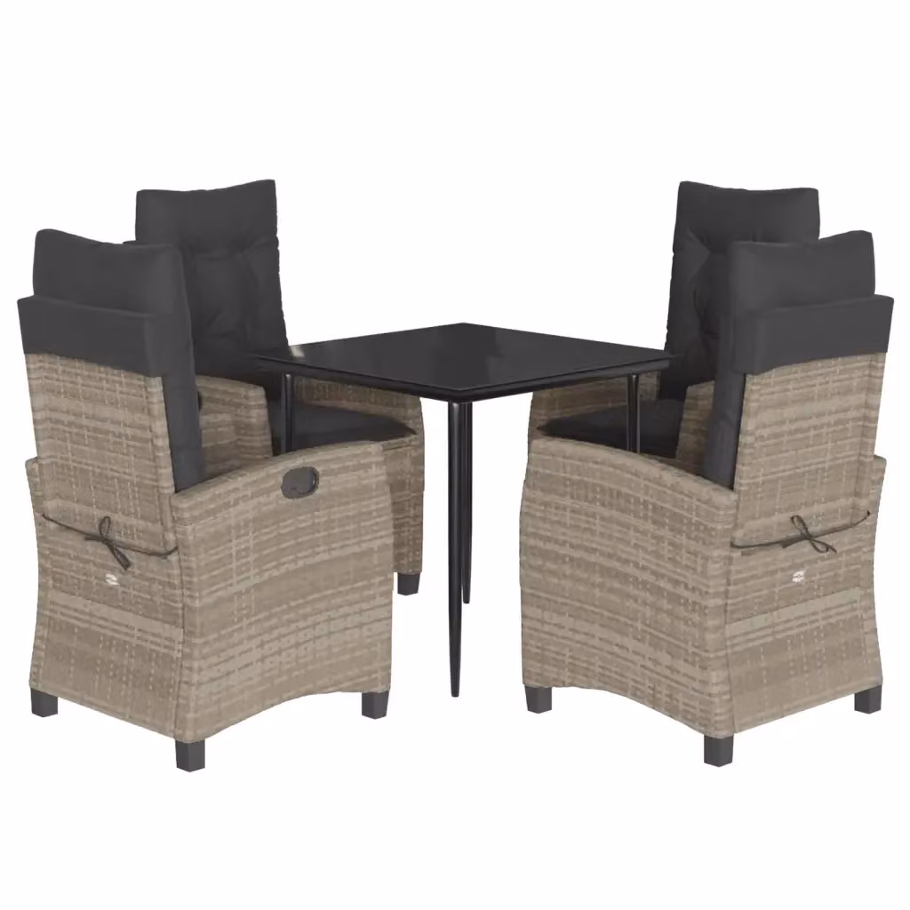 Set Pranzo da Giardino vidaXL in Polyrattan con Cuscini e Tavolo in Vetro, 5 Pezzi, Grigio Antracite – 2