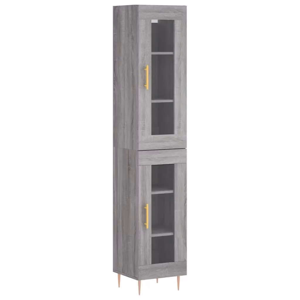 Credenza Buffet Design Mania Grigio Sonoma con Ante in Vetro per Cucina e Soggiorno L/P/H: 34,5 x 34 x 180 cm – 2