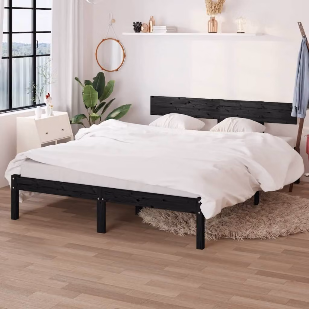 The Living Store Letto in legno massiccio di pino nero 160x200 cm