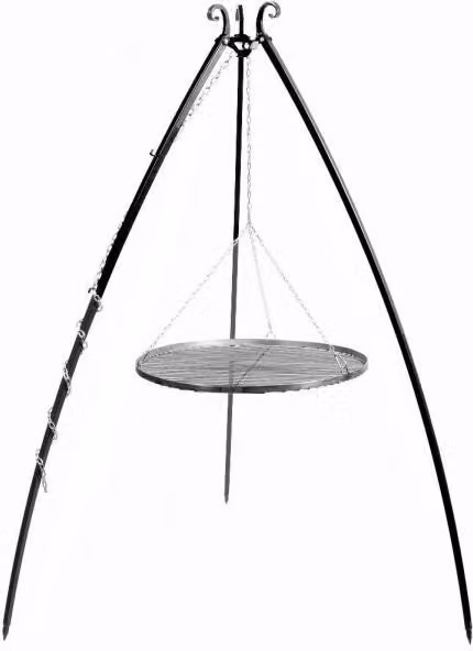 Barbecue Treppiede da 200 cm con griglia in acciaio naturale da 80 cm