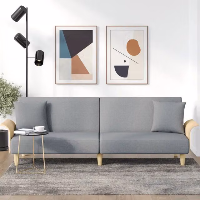 Divano Letto Moderno vidaXL in Tessuto Grigio con Braccioli e Imbottitura in Schiuma L/P/H: 224 x 90 x 70 cm
