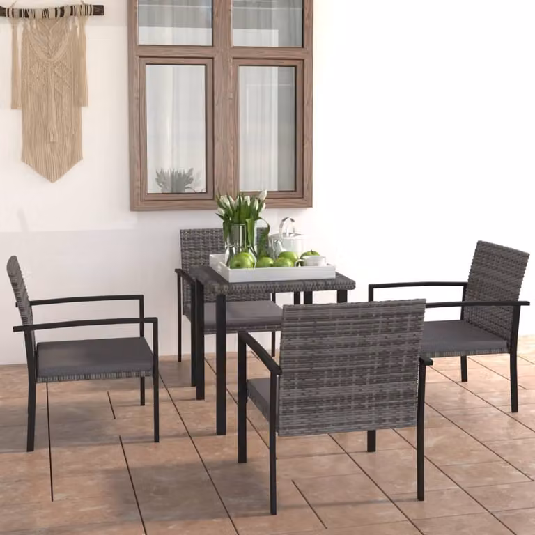Maison Exclusive - Set da pranzo da giardino in polyrattan grigio, 5 pezzi