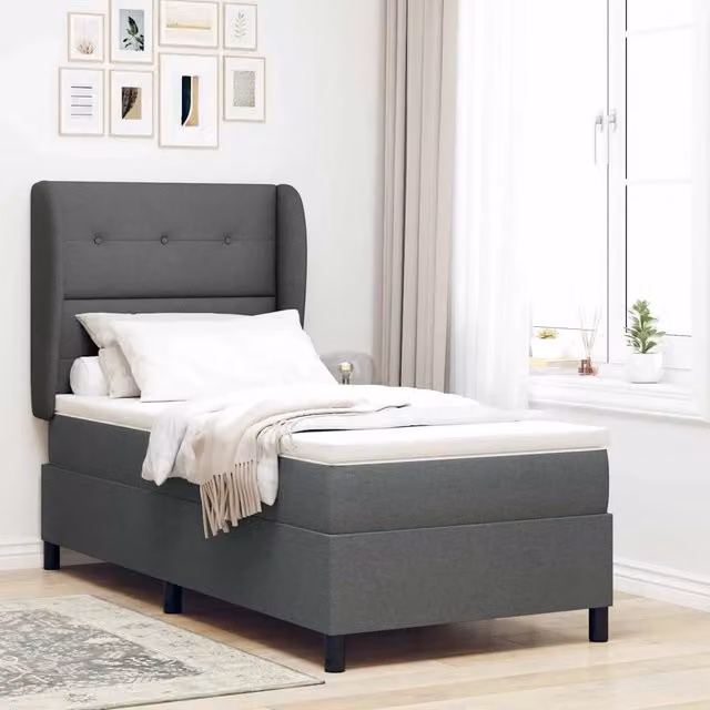 Letto a molle moderno vidaXL con testiera in tessuto grigio, L/P/H: 80 x 200 cm