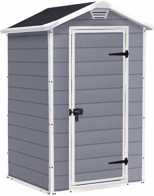 Manor 4x3 - Casetta da Giardino 129x196x103 cm 1 Anta per deposito attrezzi fini-tura effetto legno graffiato in Resina Grigio