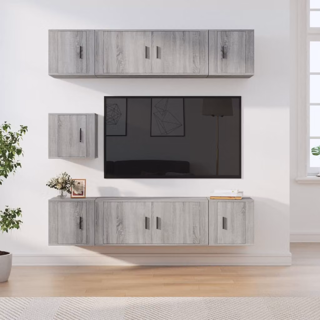 Set di mobili porta TV moderno vidaXL in legno e MDF, 7 pezzi, Grigio