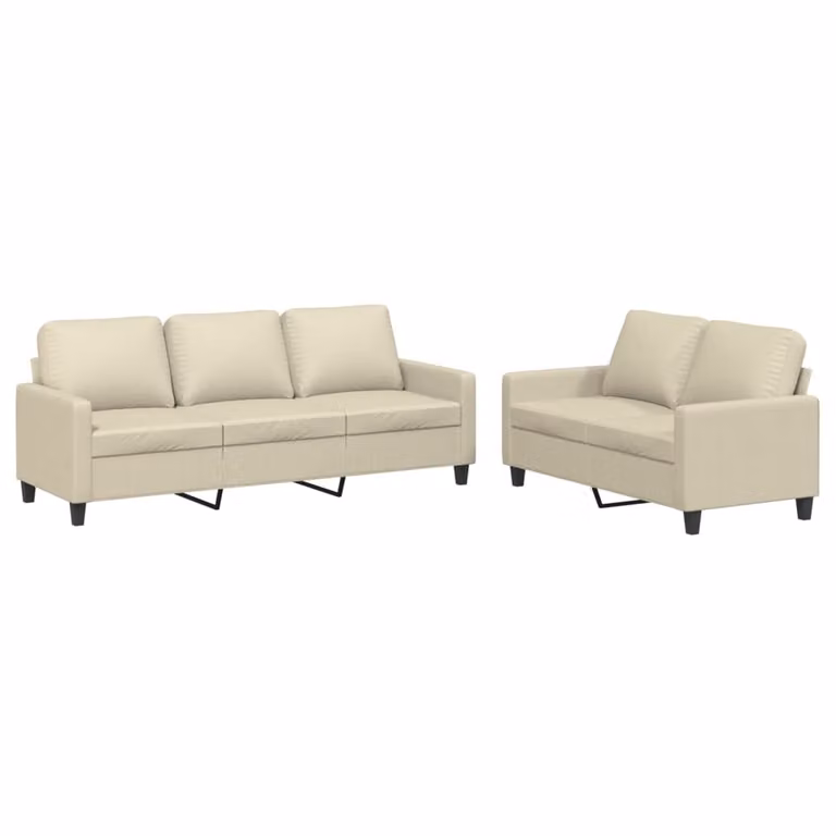 Set di Divani 2 pz con Cuscini crema in Pelle finta