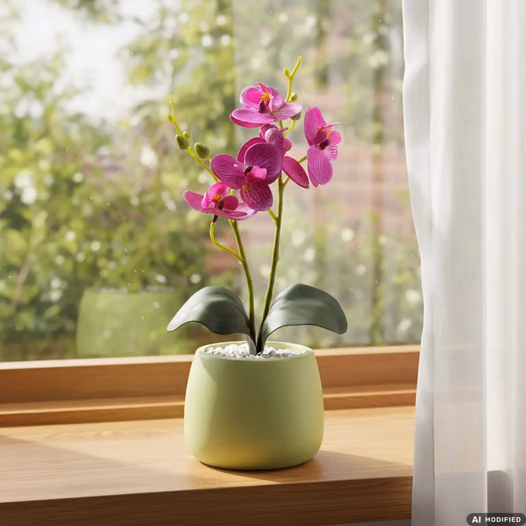 Orchidea Artificiale Decorativa VESTIAMO CASA con Vaso e Spray Profumato 30 ml
