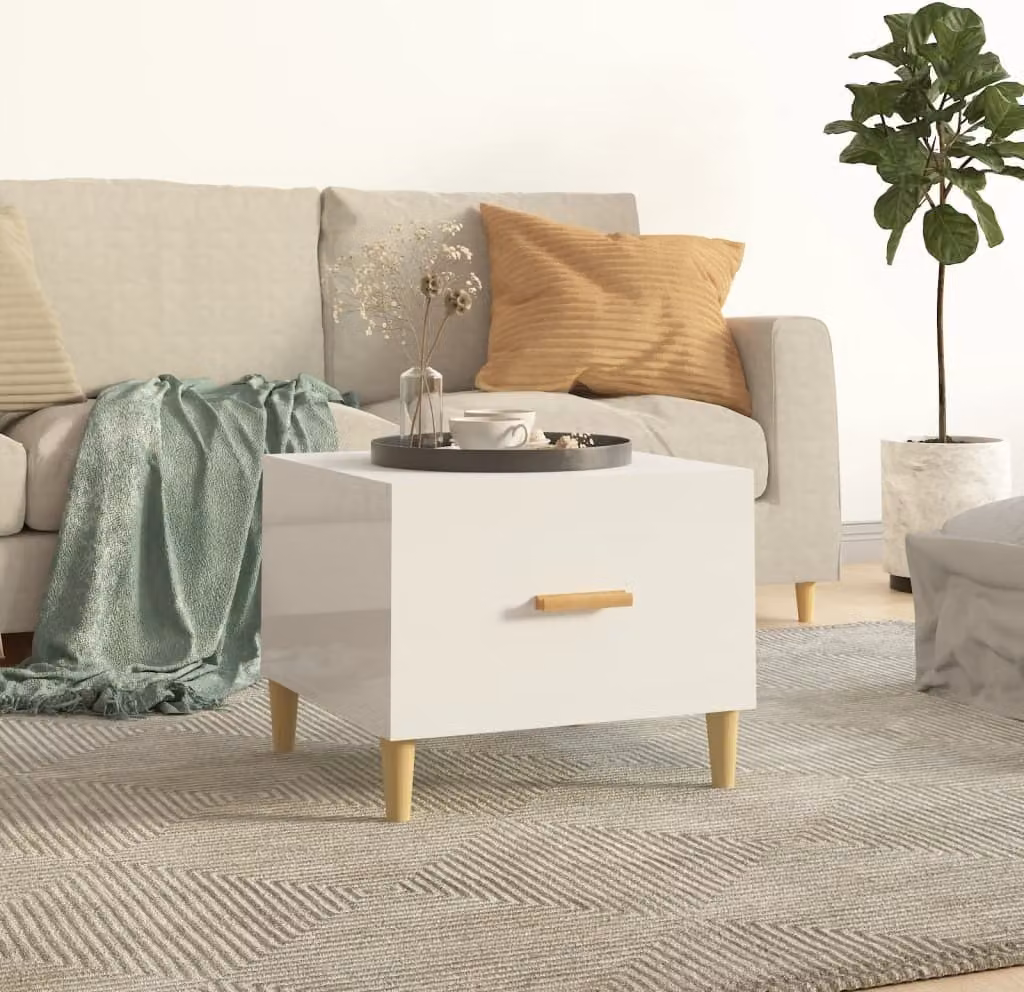 Maison Exclusive - Tavolino bianco lucido 50x50x40 cm Materiale ligneo