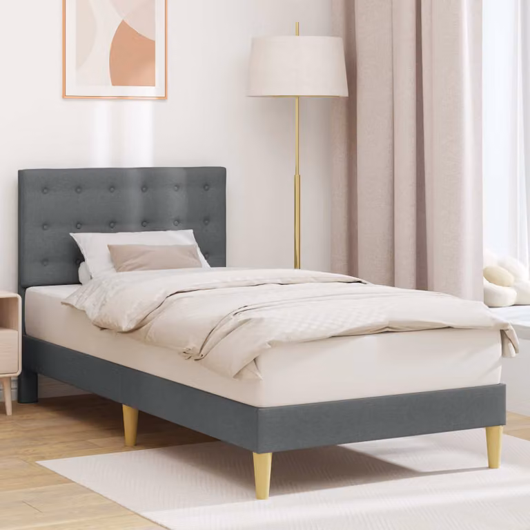 Struttura del letto vidaXL in tessuto grigio con telaio in legno e doghe rigide L/P: 100 x 200 cm
