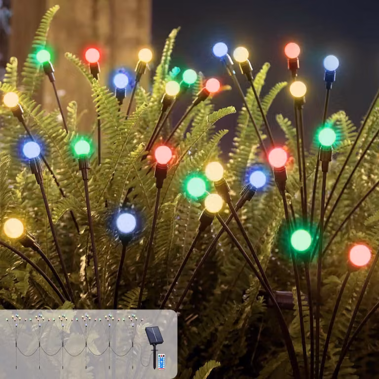 Lampade a energia solare a forma di lucciole, confezione da 6, con 48 LED, 8 modalità di illuminazione, e telecomando