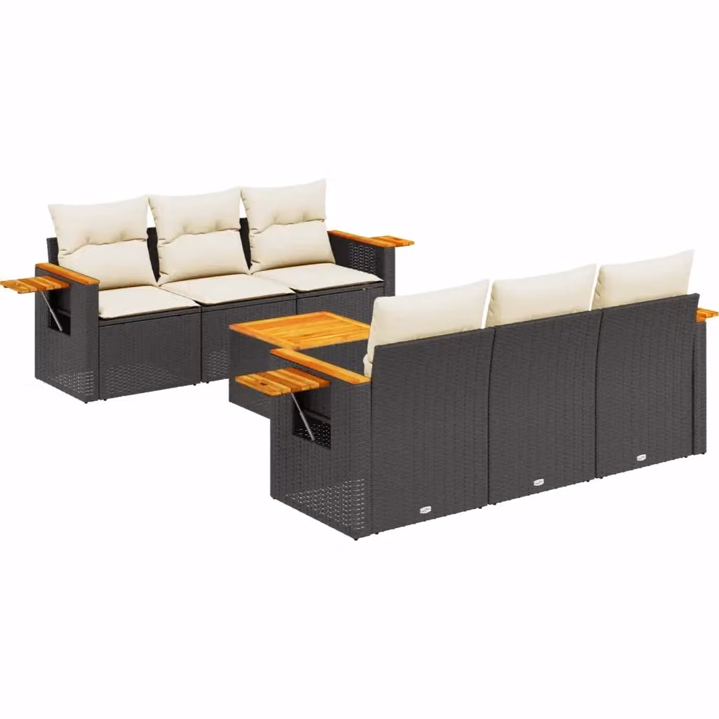 vidaXL Set Divani da Giardino in Polyrattan Nero con Cuscini e Tavolino da 7 Pezzi – 2