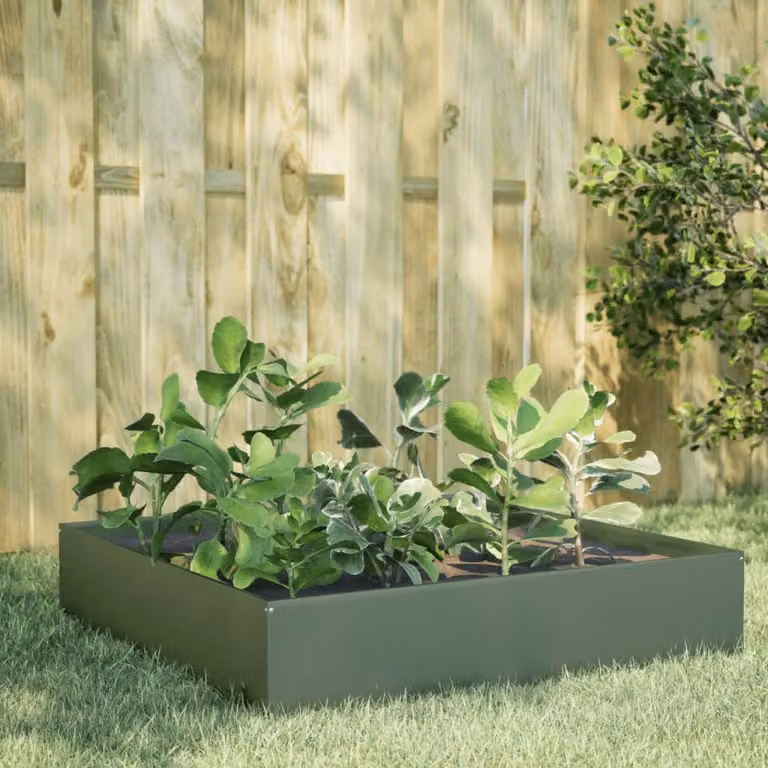 Fioriera Rialzata vidaXL in Acciaio Corten Verde Oliva L: 100 cm, P: 100 cm, H: 33,5 cm