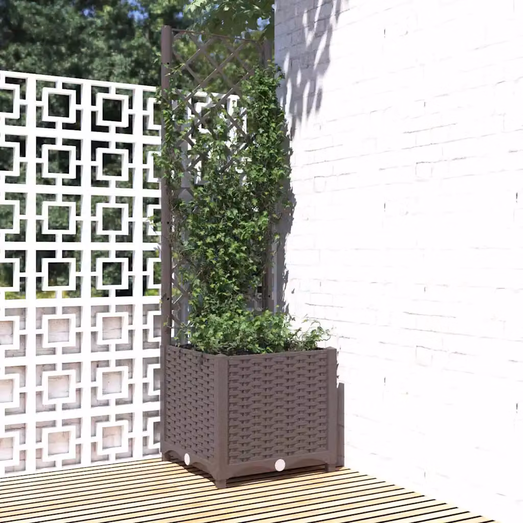 vidaXL Fioriera da Giardino con Graticcio per Piante Rampicanti Marrone in Plastica L/P/H: 40 x 40 x 136 cm