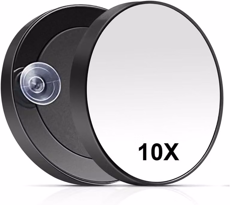 Specchio per il trucco con ingrandimento 10x e ventosa, ideale per truccare le sopracciglia e per un make-up preciso. Forte adesione, specchio chiaro