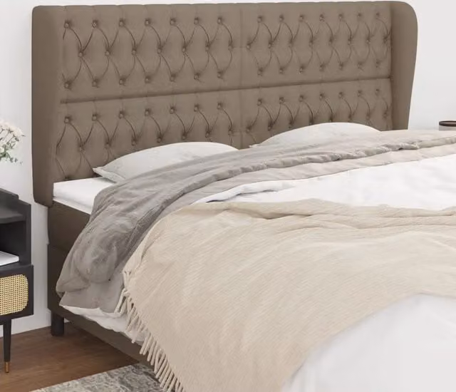 Testiera per letto vidaXL in tessuto beige con struttura in legno di larice L: 203 cm, P: 23 cm, H: 118-128 cm – 1