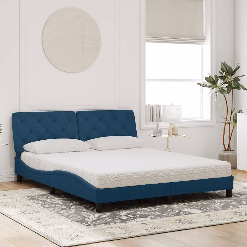 vidaXL Letto Moderno in Velluto Blu con Materasso in Schiuma L/P: 160 x 200 cm – 1