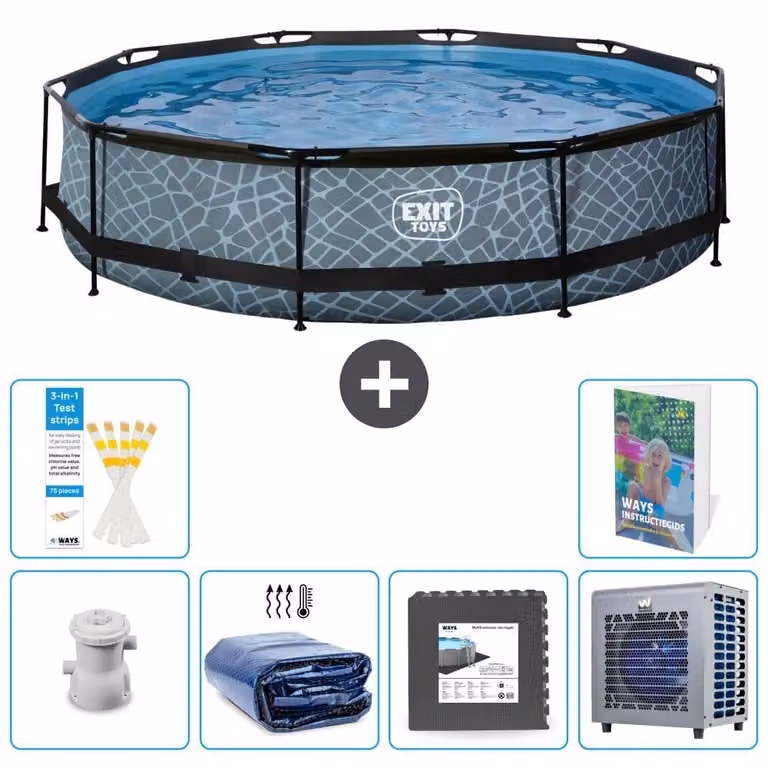 Piscina a sfioro "Exit Pool Rund" - Design effetto pietra - 360x76 cm - 5 pezzi - Modello S190