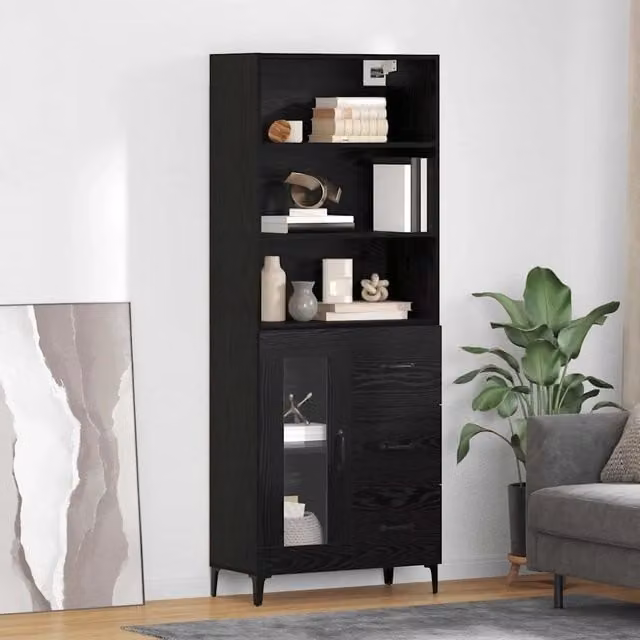 Credenza Buffet Armadio da Cucina o Soggiorno vidaXL in Legno e Metallo Nero Opaco L: 69,5 cm, P: 34 cm, H: 180 cm – 1