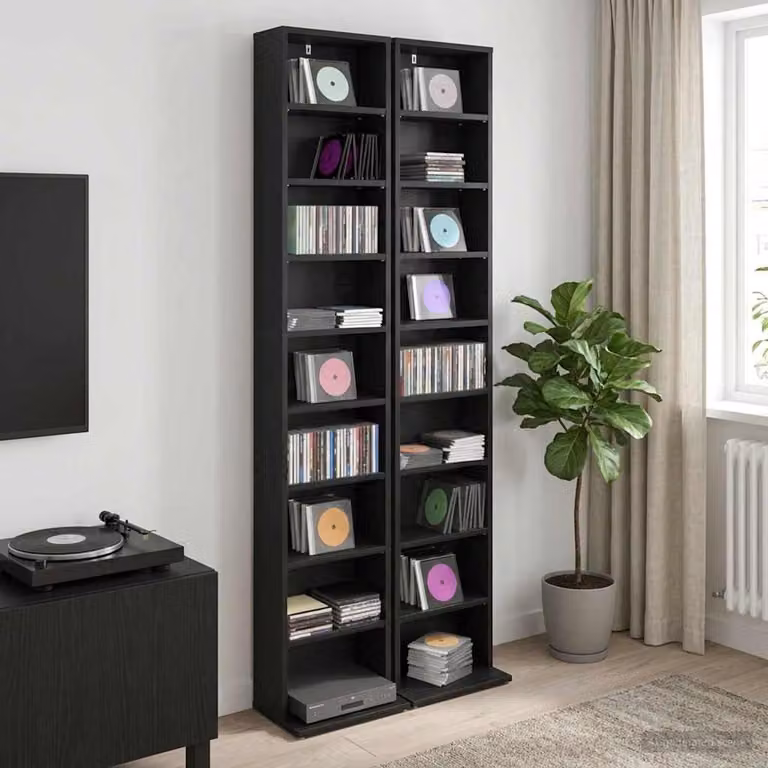 Set di 2 mobili porta CD vidaXL Rovere Nero con ripiani regolabili, L: 33 cm, P: 23,5 cm, H: 175 cm