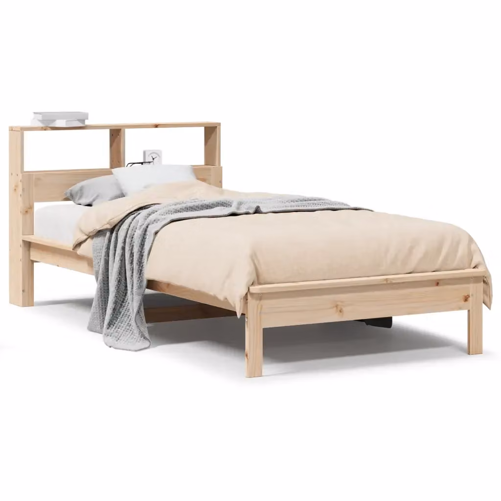 Letto Libreria Design Mania in Legno Massello di Pino con Contenitore e Ripiani Laterali, Colore Marrone, L/P/H: 90 x 190 x 132 cm – 2