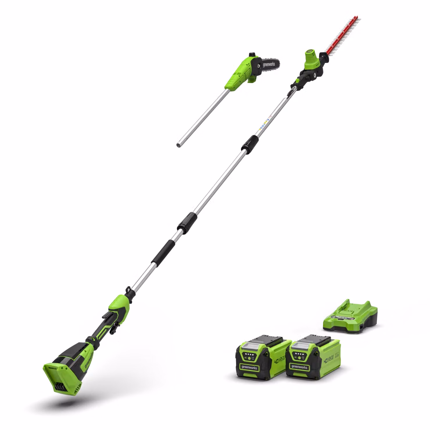 Greenworks 40V Potatore & Tagliasiepi a palo Gen. II - 2x Batterie 2Ah