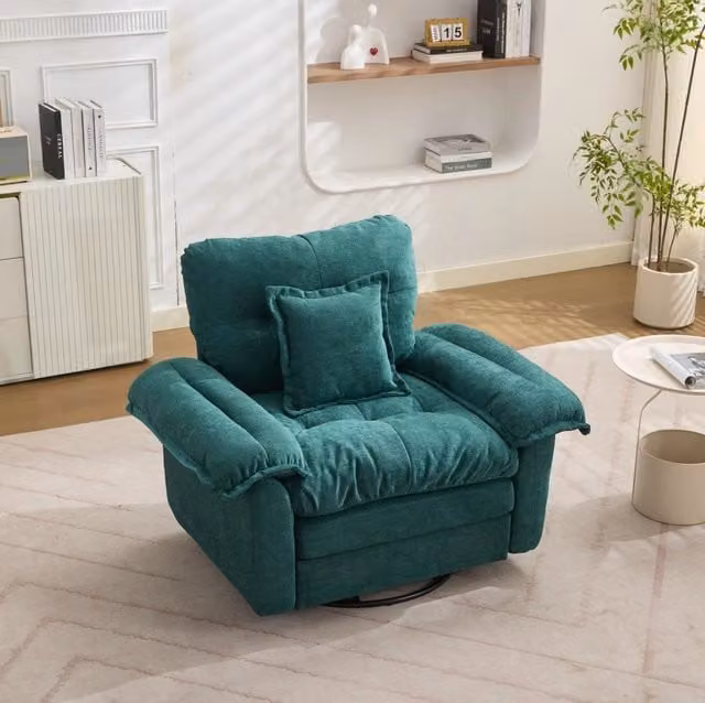 Poltrona girevole 360 gradi verde imbottita con cuscino di supporto
