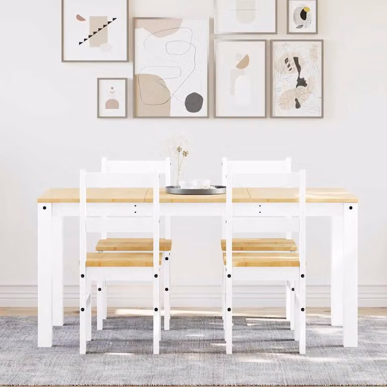 Set da Pranzo vidaXL Panama 5 pz in Legno di Pino Bianco con Tavolo Rettangolare e Sedie