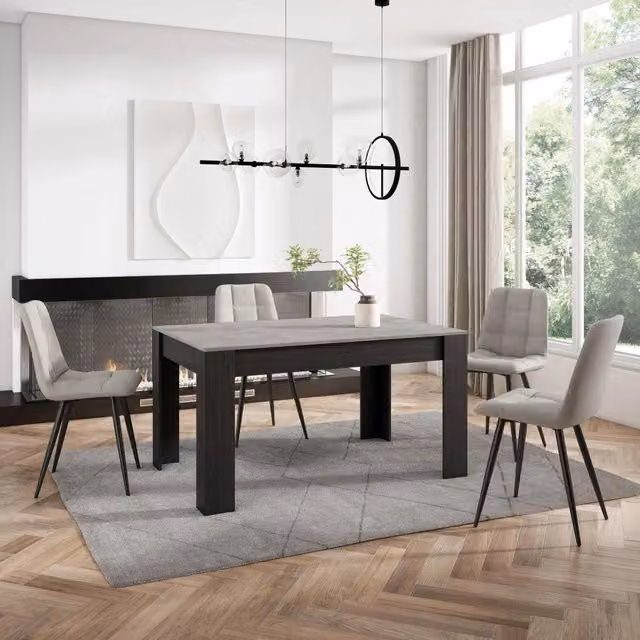 Tavolo da pranzo rettangolare SKRAUT HOME per 6 persone, grigio e nero, L: 140 cm, P: 90 cm, H: 76 cm – 1