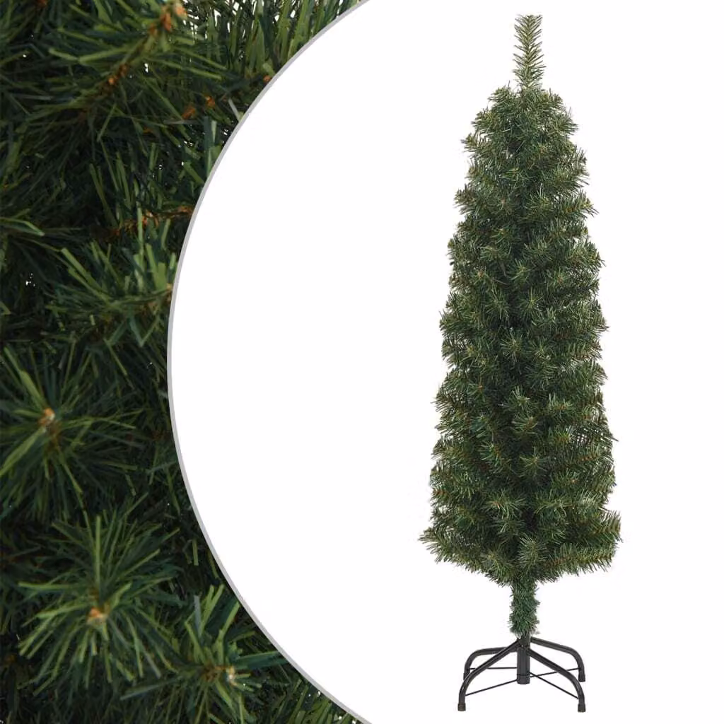 The Living Store Albero di Natale Artificiale Slim con Supporto Verde 120 cm PVC