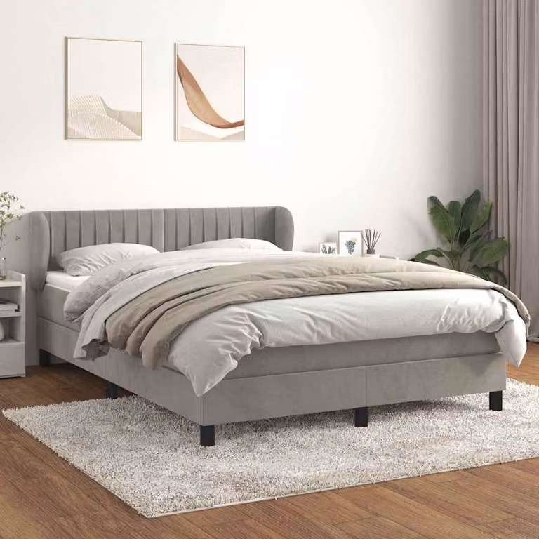 vidaXL Giroletto a Molle con Materasso in Velluto Grigio Chiaro L/P/H: 200 x 140 x 88 cm
