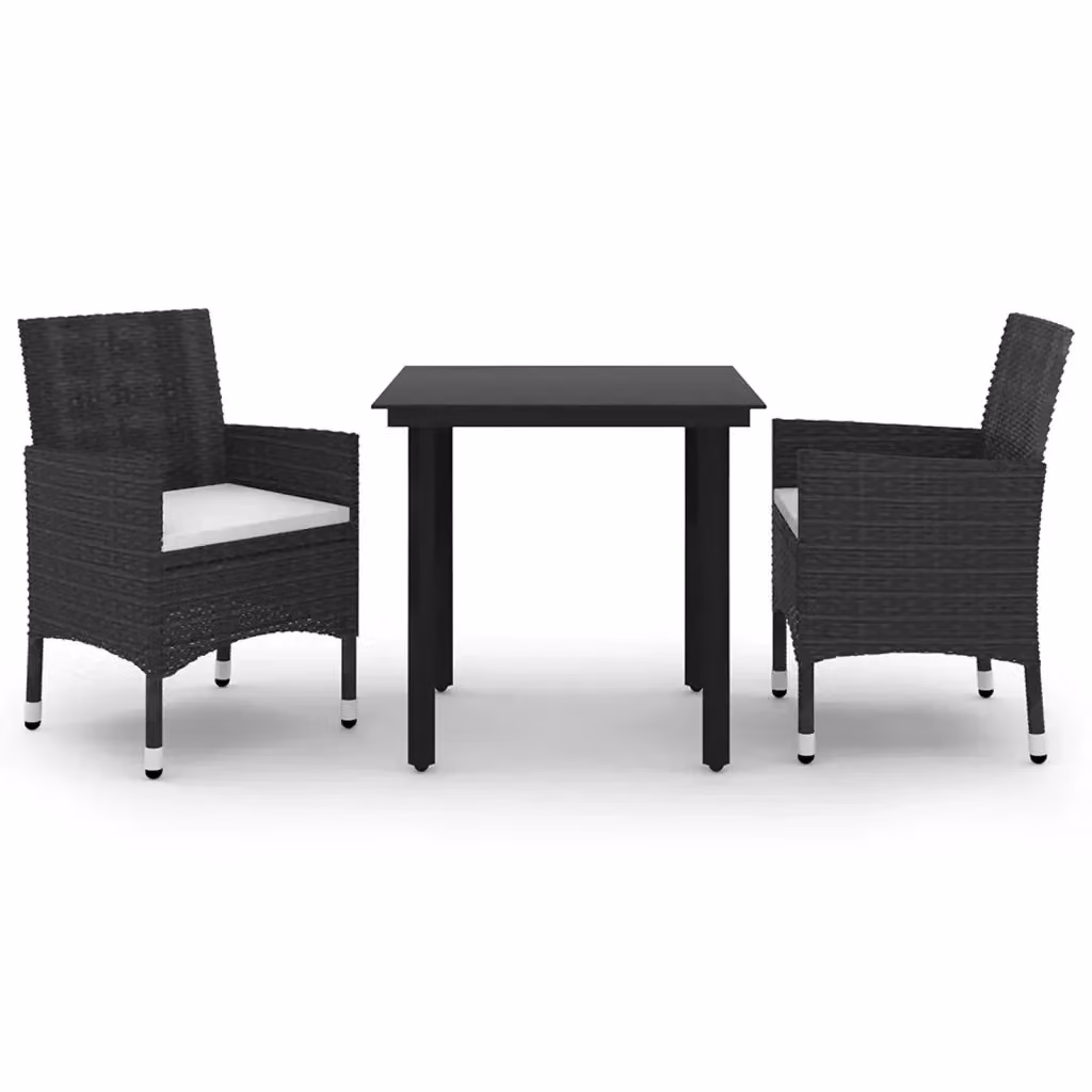 Set da Pranzo da Giardino 3 pz vidaXL in Polyrattan con Cuscini e Tavolo in Vetro Bianco o Nero – 2