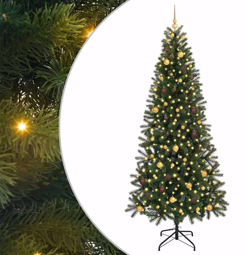 Albero di Natale artificiale con 300 LED verdi da 240 cm in PE e PVC