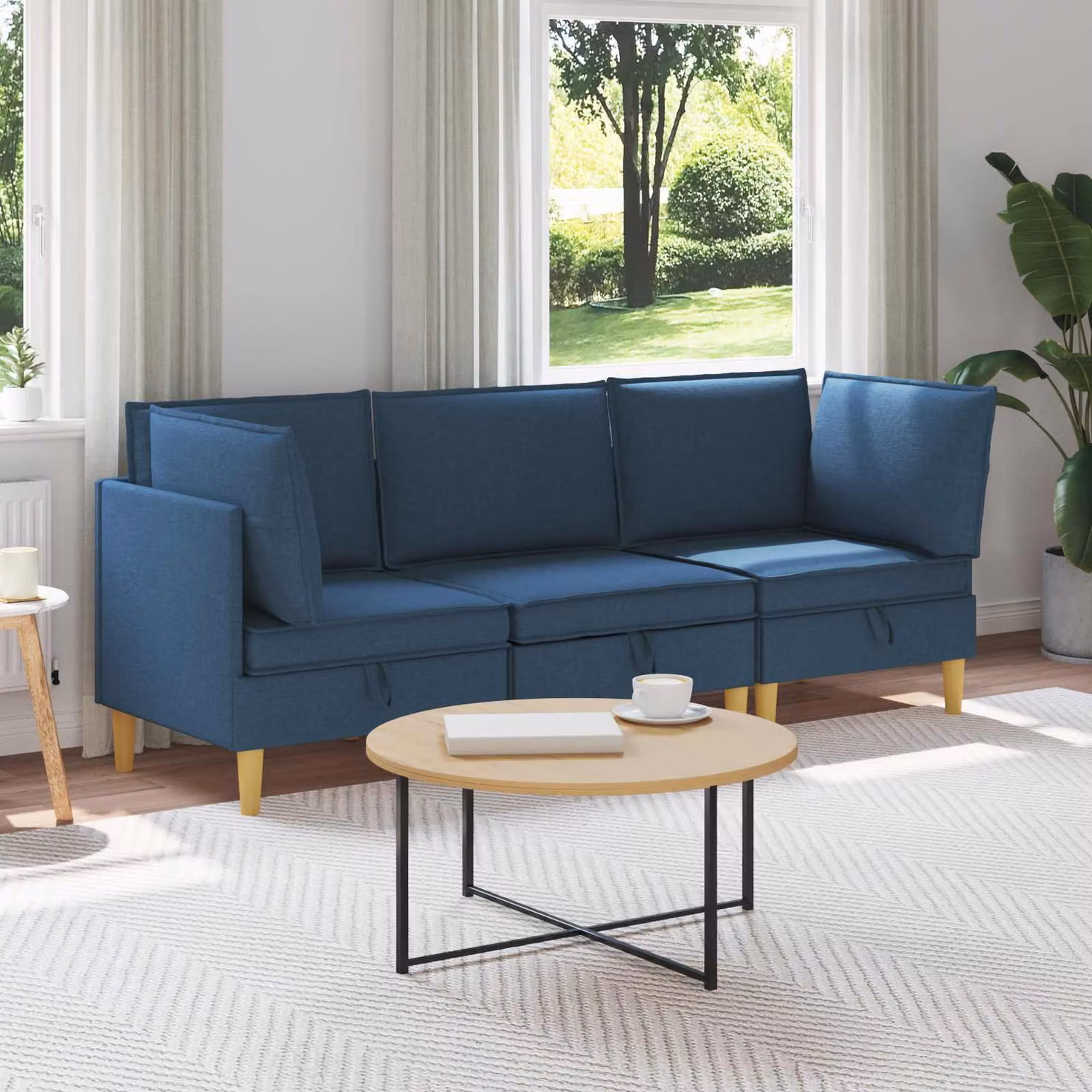Set di divani modulari vidaXL in tessuto blu con spazio di archiviazione, design moderno a L per il tuo soggiorno