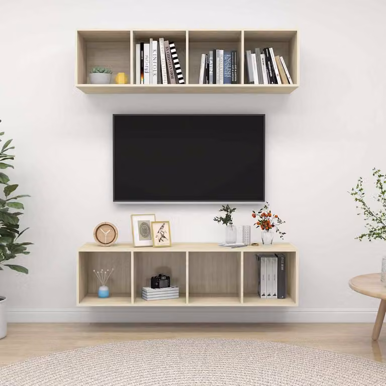 Set di 2 mobili TV da parete vidaXL in legno Rovere Sonoma, stile moderno, colore marrone e beige