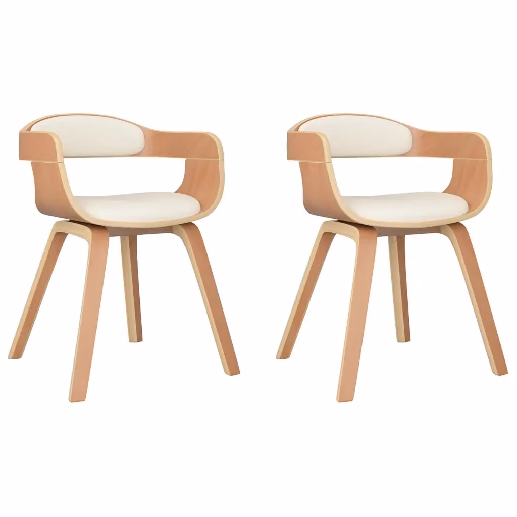 Set di 2 sedie da pranzo vidaXL in legno curvato e similpelle beige per cucina e sala da pranzo – 2