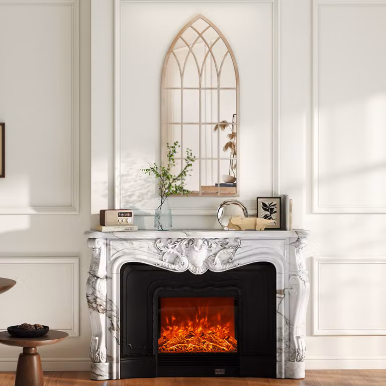 Specchio decorativo ad arco Costway in stile rustico con cornice in metallo grigio per soggiorno o ingresso