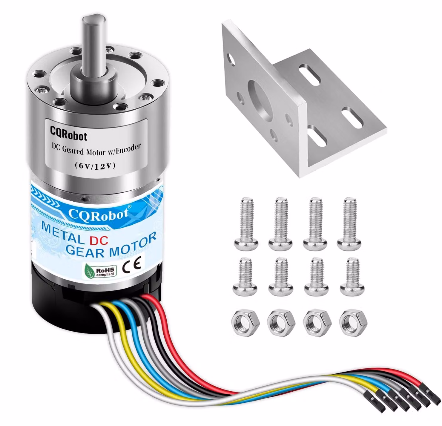 Motore a ingranaggi DC con rapporto di riduzione 30:1, dimensioni 37Dx67,5L mm, alimentazione 6V/12V, dotato di encoder a 64 impulsi per giro