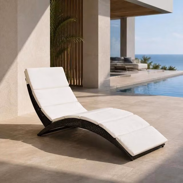 Folding Sun Lounger With Cushion, Poly Rattan, Black