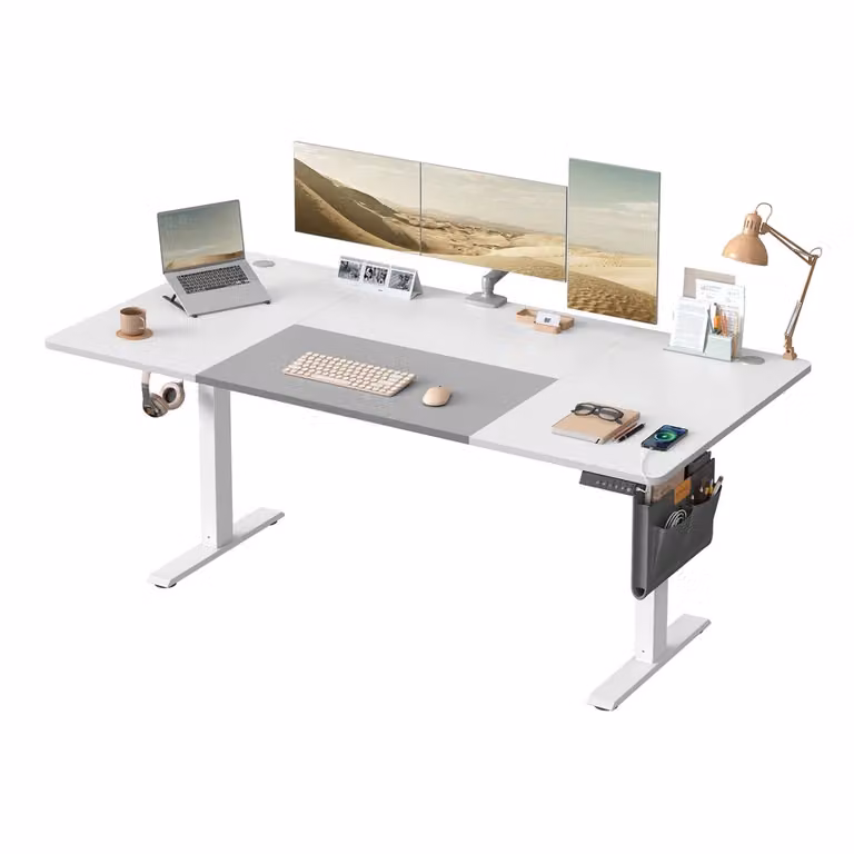 Scrivania Elettrica Regolabile in Altezza con Funzione Memoria, Bianco Nuvola + Grigio Tortora / 180 x 80 cm