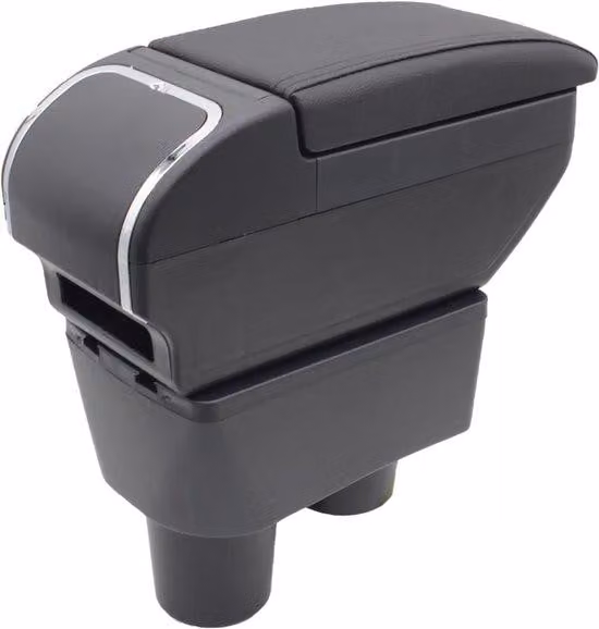 Bracciolo automatico Box - Organizer - Per una guida confortevole - Con portabicchieri - 33 x 13 x 33 cm - Nero