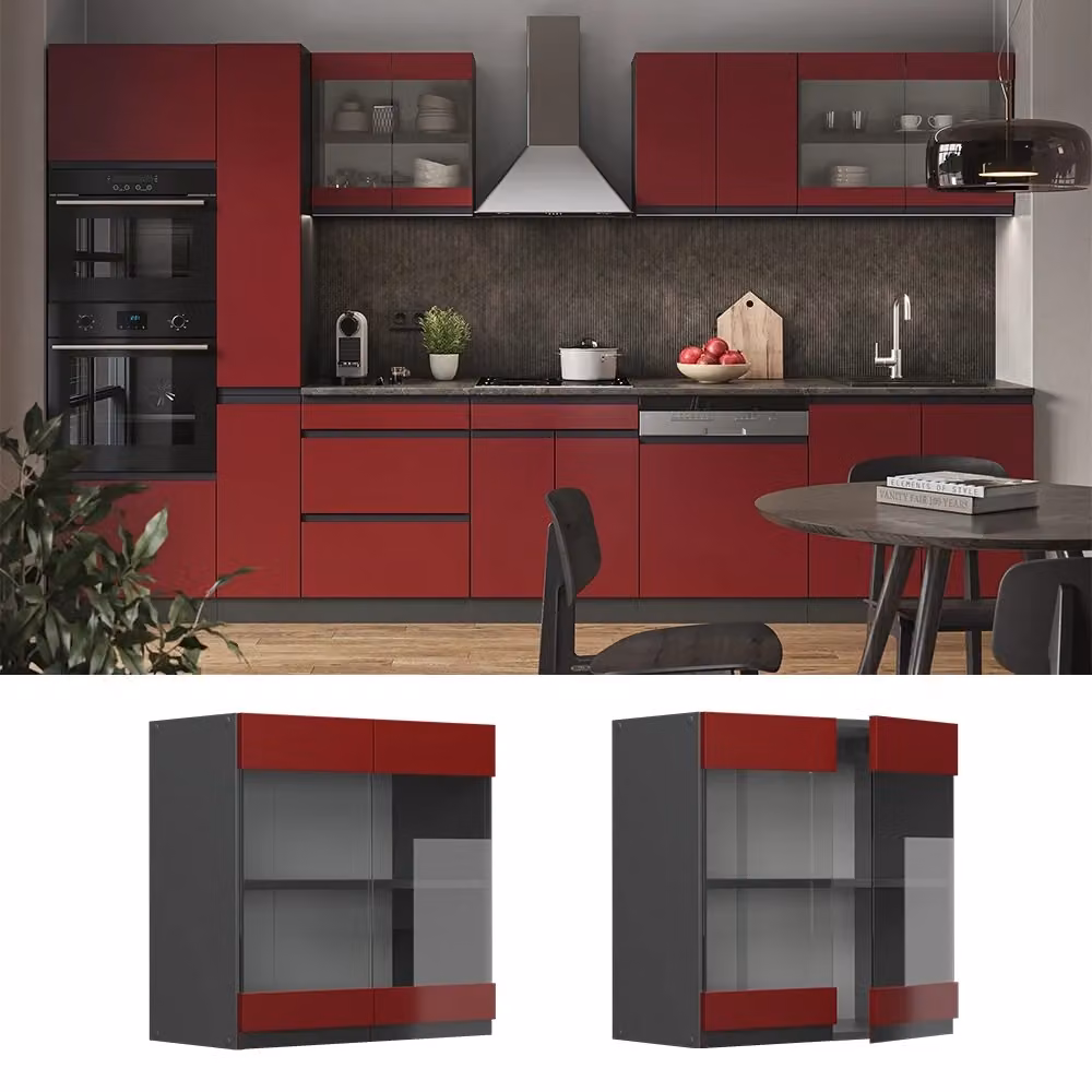 Pensile da cucina Vicco R-Line Rosso e Antracite con ante in vetro lucido L 60 cm – 2