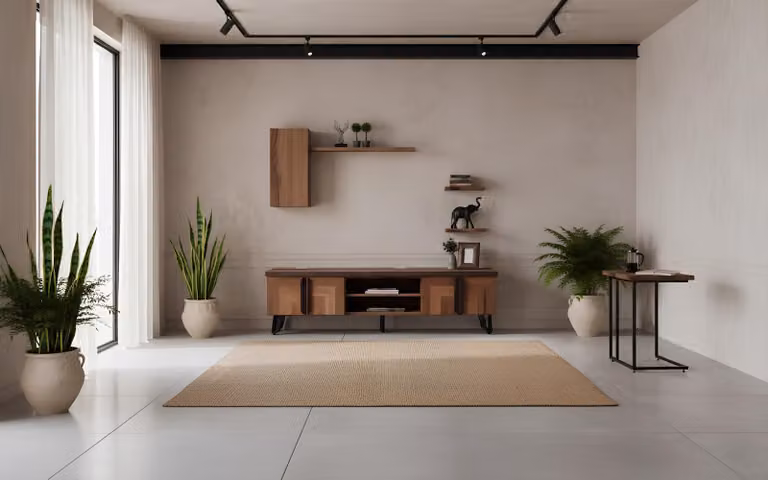 Tavolino laterale per TV, stile moderno, colore marrone, materiale: legno