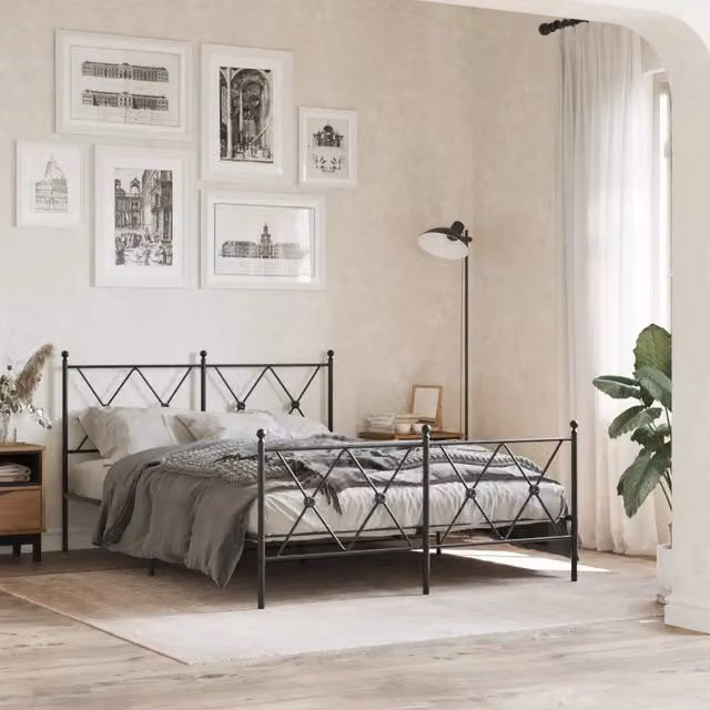 Giroletto vidaXL con testiera e pediera in metallo nero L/P/H: 140 x 190 x 90,5 cm
