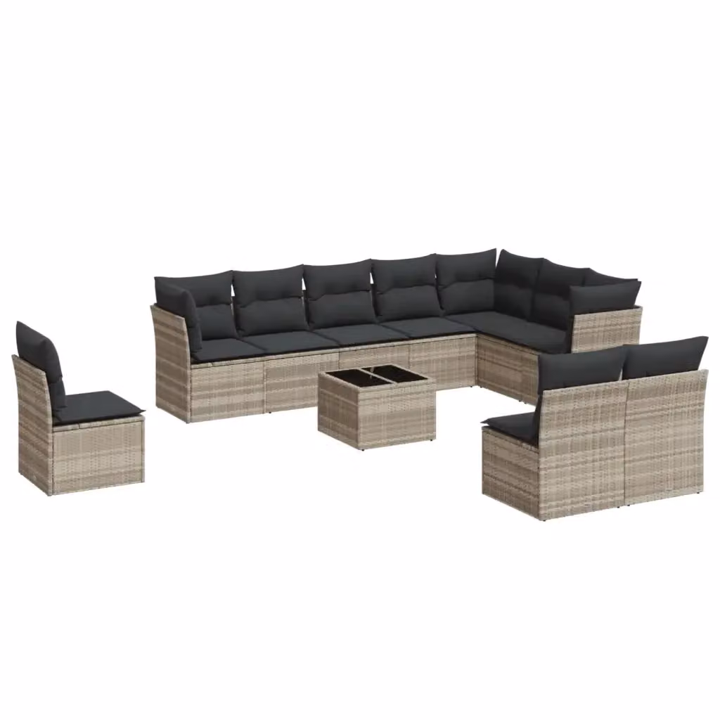 vidaXL Set Divani da Giardino 11 pz in Polyrattan Grigio con Cuscini e Tavolino da Esterno – 2