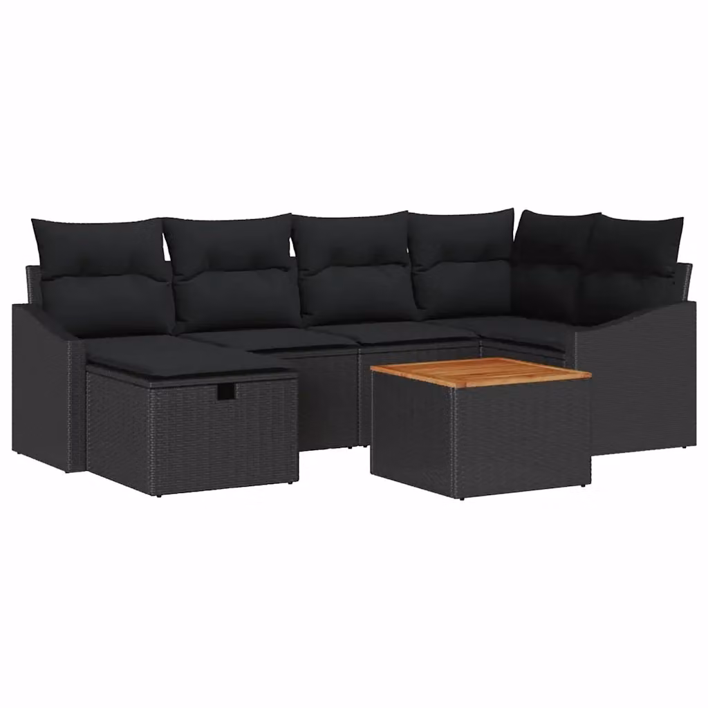 Set Divano da Giardino vidaXL 7 Pezzi in Polyrattan Nero con Cuscini e Tavolino – 2