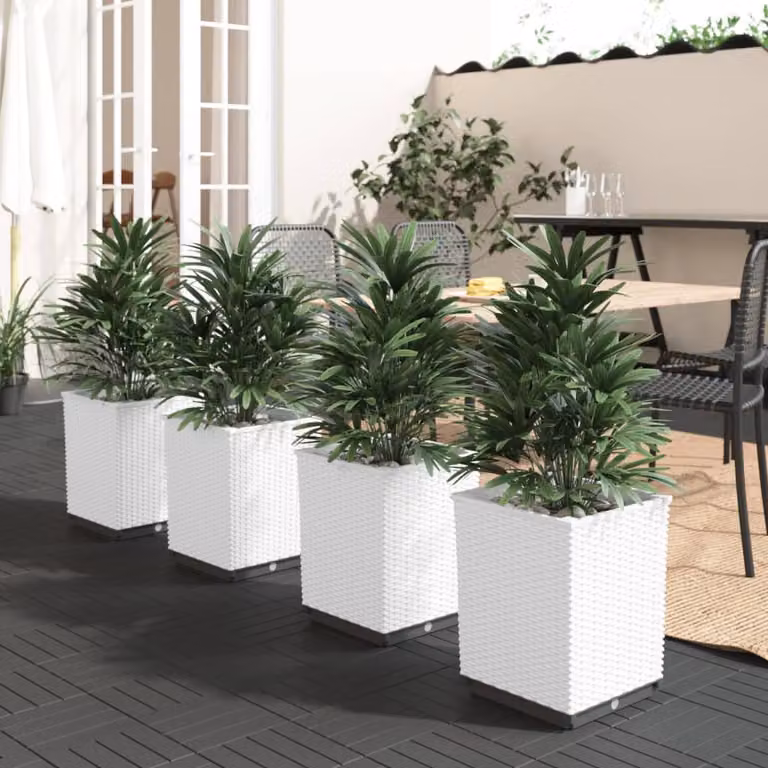Set di 4 fioriere bianche vidaXL in polipropilene per giardino ornamentale, L/P/H: 30 x 30 x 37 cm