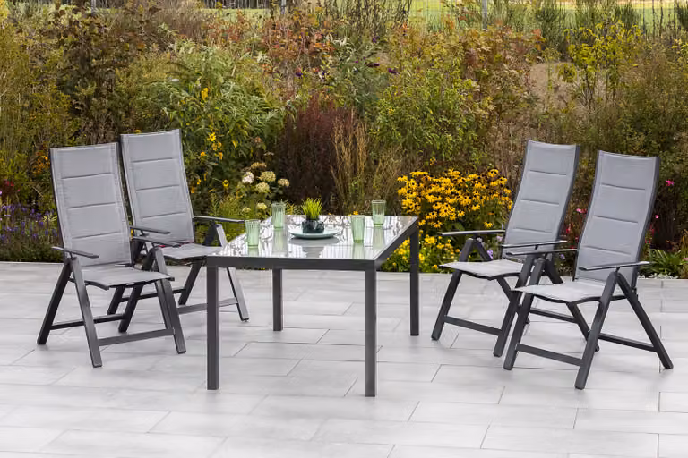 Set di mobili da giardino Merxx "Florenz" da 5 pezzi con tavolo 150 x 90 cm - Struttura in alluminio color grafite con rivestimento in tessuto grigio